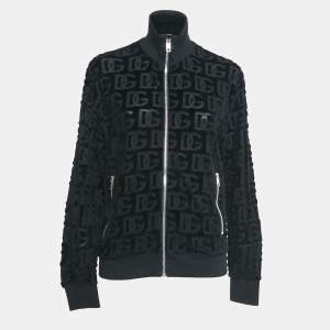 Pre Owned Dolce & Gabbana Black DG Debossed Cotton Knit Bomber Jacket S