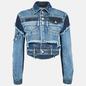 Pre Owned Dolce & Gabbana Blue Patched Denim Lace-Up Crop Jacket XS