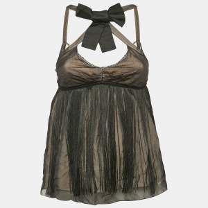 Dolce & Gabbana Black Tasseled Silk Bow Detail Top S