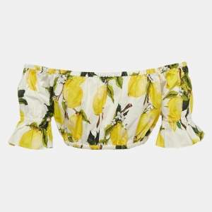 Pre Owned Dolce & Gabbana Yellow Lemon Print Cotton Off Shoulder Crop Top XS
