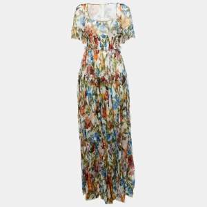 Pre Owned Dolce & Gabbana Multicolor Floral Print Silk Tiered Maxi Dress M