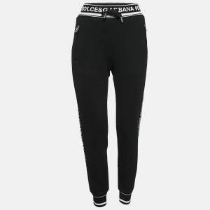 Pre Owned Dolce & Gabbana Black Logo Band Jersey Drawstring Sweatpants XS