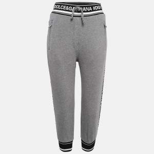 Pre Owned Dolce & Gabbana Grey Logo Band Jersey Drawstring Crop Sweatpants S