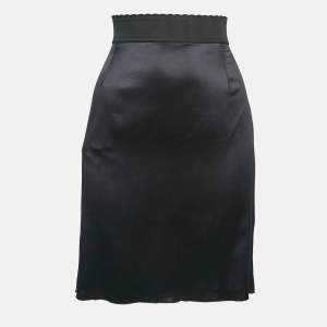 Pre Owned Dolce & Gabbana Black Satin Silk Pencil Skirt M