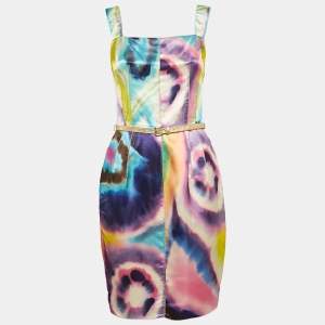 Pre Owned Dolce & Gabbana Multicolor Tie-Dye Print Satin Sheath Dress S