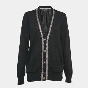 Pre Owned Dolce & Gabbana Black Embellished Wool Cardigan M