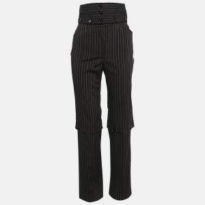 Pre Owned Dolce & Gabbana Black Pinstripe Wool Detachable Detail Trousers S