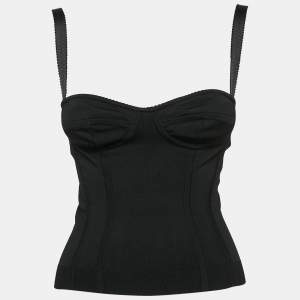 Pre Owned Dolce & Gabbana Black Stretch Knit Corset Top S