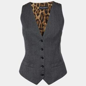Dolce & Gabbana Dark Grey Stripe Wool Blend Vest S