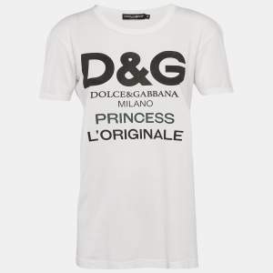Pre Owned Dolce & Gabbana White Logo Print Jersey Crew Neck T-Shirt S
