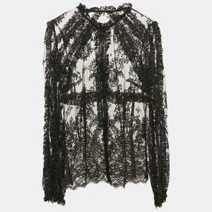 Pre Owned Dolce & Gabbana Black Floral Lace Ruffled Blouse M