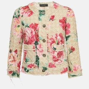 Pre Owned Dolce & Gabbana Floral Print Tweed Button Front Jacket XS