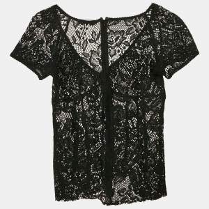 Pre Owned Dolce & Gabbana Black Lace V-Neck Sheer Top S