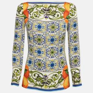 Pre Owned Dolce & Gabbana Multicolor Majolica Print Silk Long Sleeve Top M