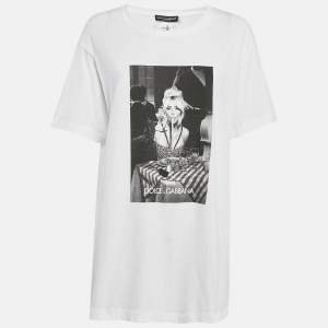 Pre Owned Dolce & Gabbana x KIM White "Ciao Kim" Cotton Crew Neck T-Shirt L