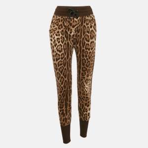 Dolce & Gabbana Brown Leopard Cotton Knit Joggers S