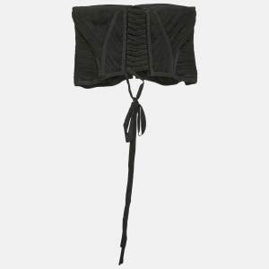 Pre Owned Dolce & Gabbana Black Tulle Lace-Up Corset Top M