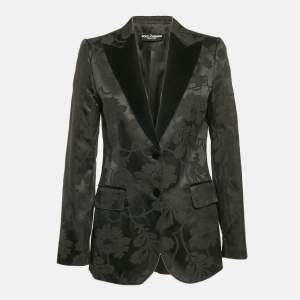 Pre Owned Dolce & Gabbana Black Floral Jacquard Velvet Trim Blazer M