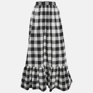 Dolce & Gabbana Black/White Checked Cotton Flounce Maxi Skirt L