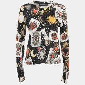 Pre Owned Dolce & Gabbana Multicolor Printed Silk Knit Buttoned Cardigan M