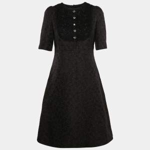 Pre Owned Dolce & Gabbana Black Floral Jacquard Button Detail Short Dress M