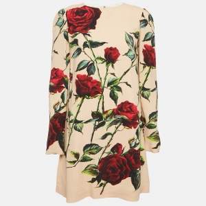 Dolce & Gabbana Caramel Beige Floral Print Crepe Mini Dress M
