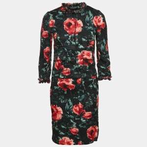 Dolce & Gabbana Black Floral Print Silk Blend Jacket and Short Dress Set S