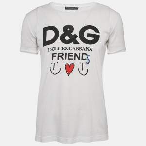 Pre Owned Dolce & Gabbana White Printed Cotton T-Shirt S