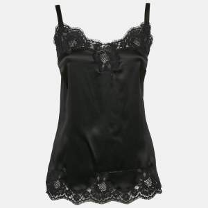 Pre Owned Dolce & Gabbana Black Silk Satin Lace Trimmed Camisole L