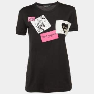 Dolce & Gabbana Black Cotton Patch Detail Crew Neck T-Shirt XS