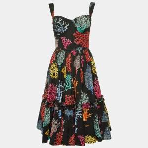 Pre Owned Dolce & Gabbana Black Coral Reef Print Cotton Corset Dress M