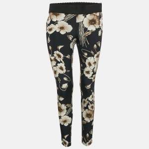 Dolce & Gabbana Navy Blue Floral Print Silk Blend Pants S