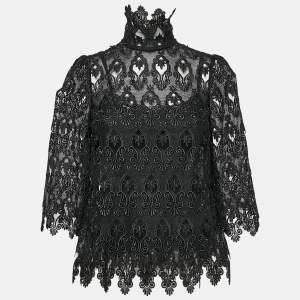 Pre Owned Dolce & Gabbana Black Lace Bell Sleeve Top XS