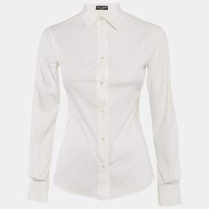 Pre Owned Dolce & Gabbana White Cotton Button Front Shirt S
