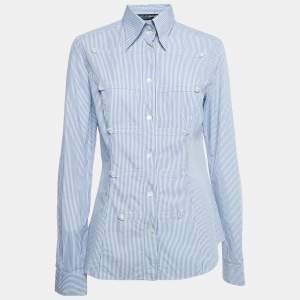 Pre Owned Dolce & Gabbana Blue Pinstripe Cotton Button Front Shirt M