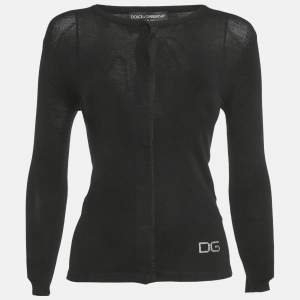 Dolce & Gabbana Black Jersey Logo Stud Detail Cardigan S 