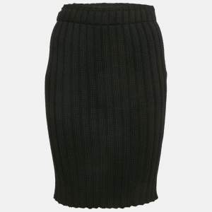 Dolce & Gabbana Black Virgin Wool Rib Knit Knee-Length Skirt S