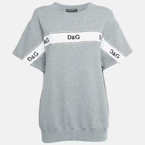 Pre Owned Dolce & Gabbana Grey Cotton Sequin Detail T-Shirt M