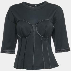 Pre Owned Dolce & Gabbana Black Cotton Knit Bustier Top M