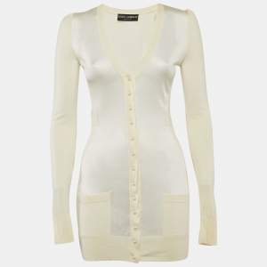 Pre Owned Dolce & Gabbana Cream Knit Bead Button Detail Cardigan XS