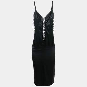 Pre Owned Dolce & Gabbana Black Silk Blend Satin Lace-Up Detail Corset Dress S