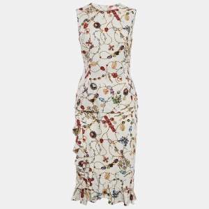 Dolce & Gabbana White Jewel Print Crepe Ruffled Skirt and Top Set S
