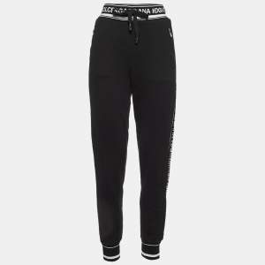 Dolce & Gabbana Black Cotton Logo Band Trim Joggers S