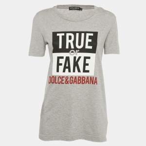 Dolce & Gabbana Grey Fake or Real Print Jersey T-Shirt XS
