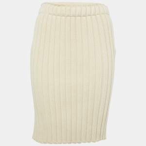 Dolce & Gabbana Cream Rib Knit Pencil Skirt S