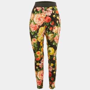 Dolce & Gabbana Black Floral Crepe Trousers M