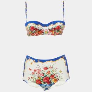 Dolce & Gabbana Beachwear Blue Majolica Print Jersey Bikini Set S 