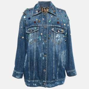 Dolce & Gabbana Blue Rhinestone Detail Denim Button Front Jacket S
