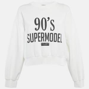 مملوكة مسبقًا Dolce & Gabbana White Printed Cotton Crop Sweatshirt XS