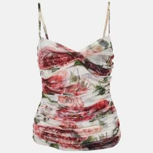 Dolce & Gabbana Multicolor Rose Print Draped Sleeveless Top M